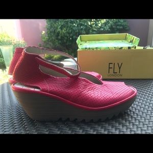 Ruby red open toe comfy wedge